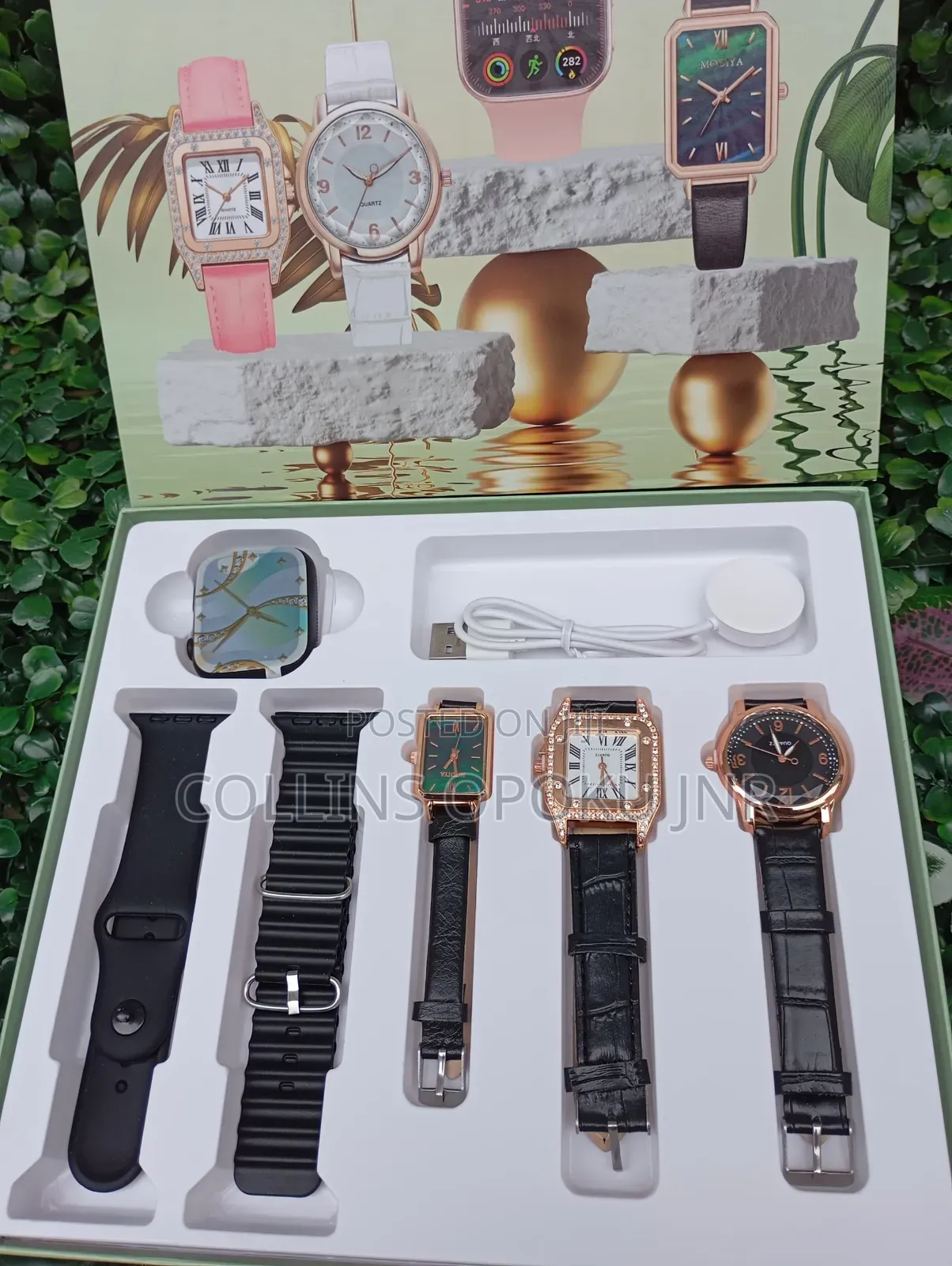 I-530 Mini 4-in-1 Smart Watch 2 Straps With 3 Quartz Watches - Black