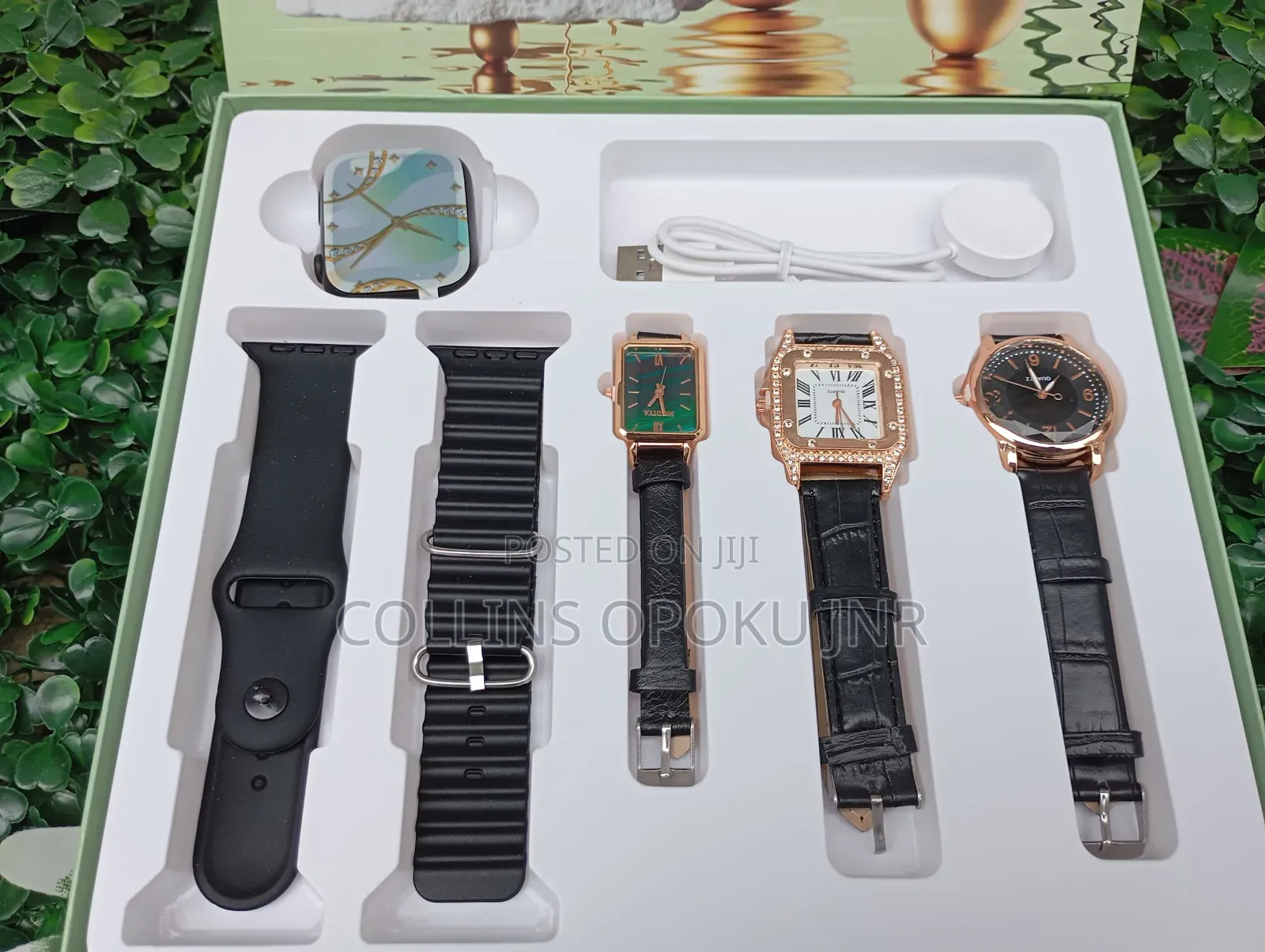 I-530 Mini 4-in-1 Smart Watch 2 Straps With 3 Quartz Watches - Black