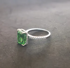 Ring Silver 925 With Big Green Zircon
