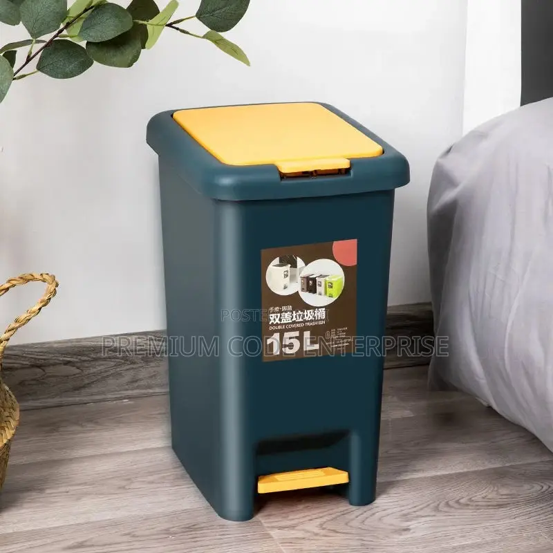 15l Waste Bin With Dual Lid Foot Pedal
