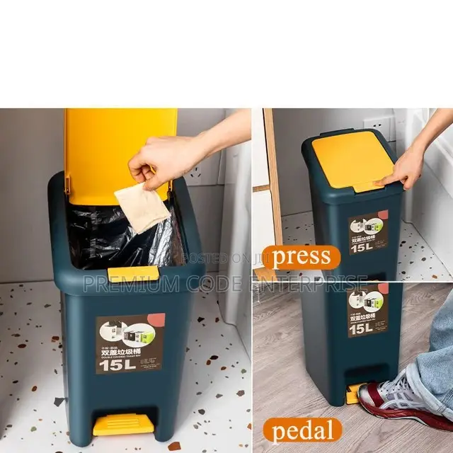 15l Waste Bin With Dual Lid Foot Pedal