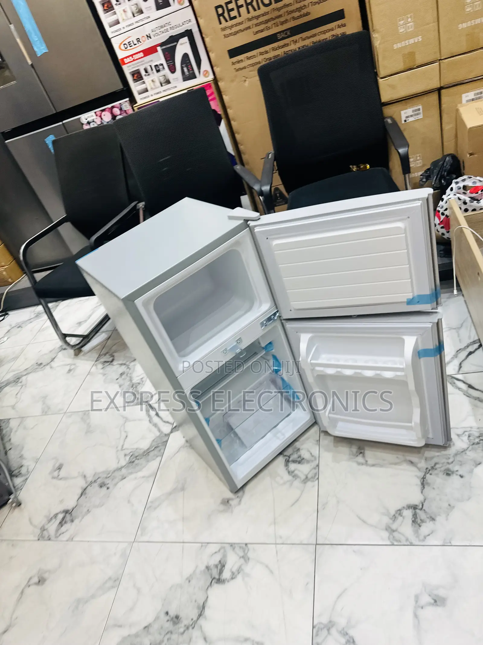 Double Door Table Top Fridge Grey Color Nasco