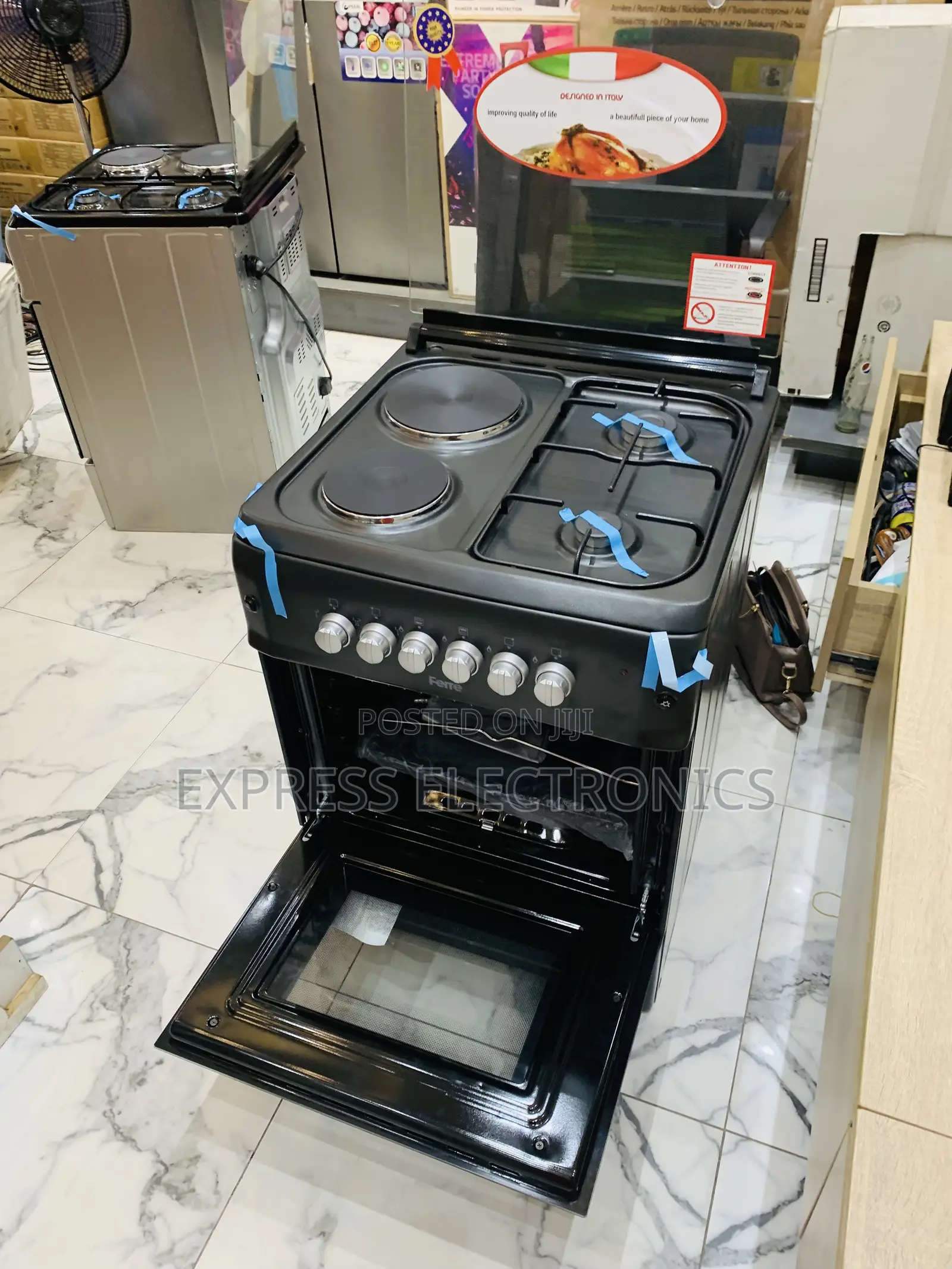 60—60 Ferre Gas Electric Cooker Oven Black 4burner