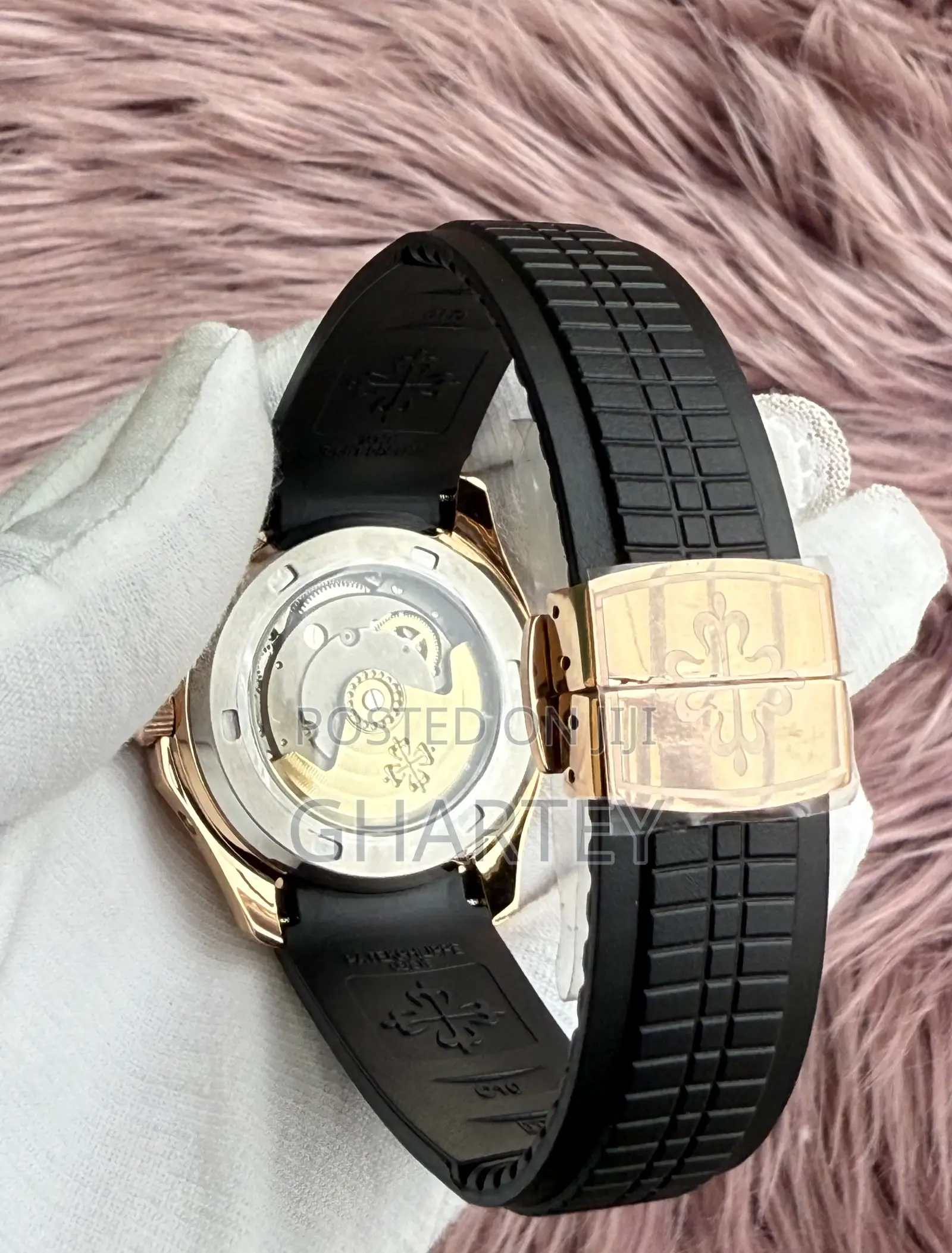 Patek Philippe Aquanaut Rose Gold With Black Dial Strap – Moonphase