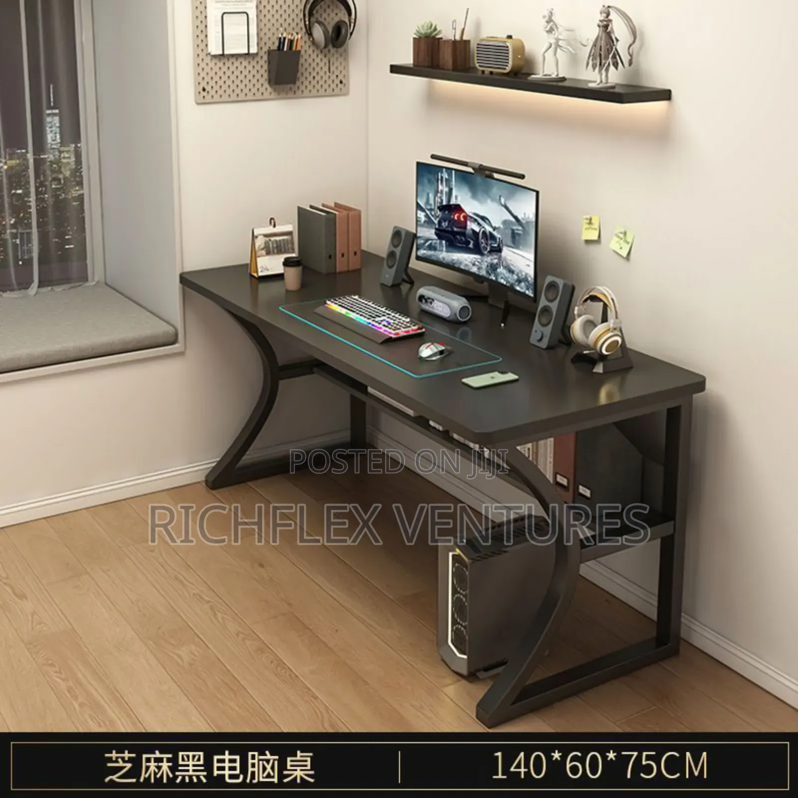 Gaming Study Office Desk With Beneath Bookshelf and Storage Rack