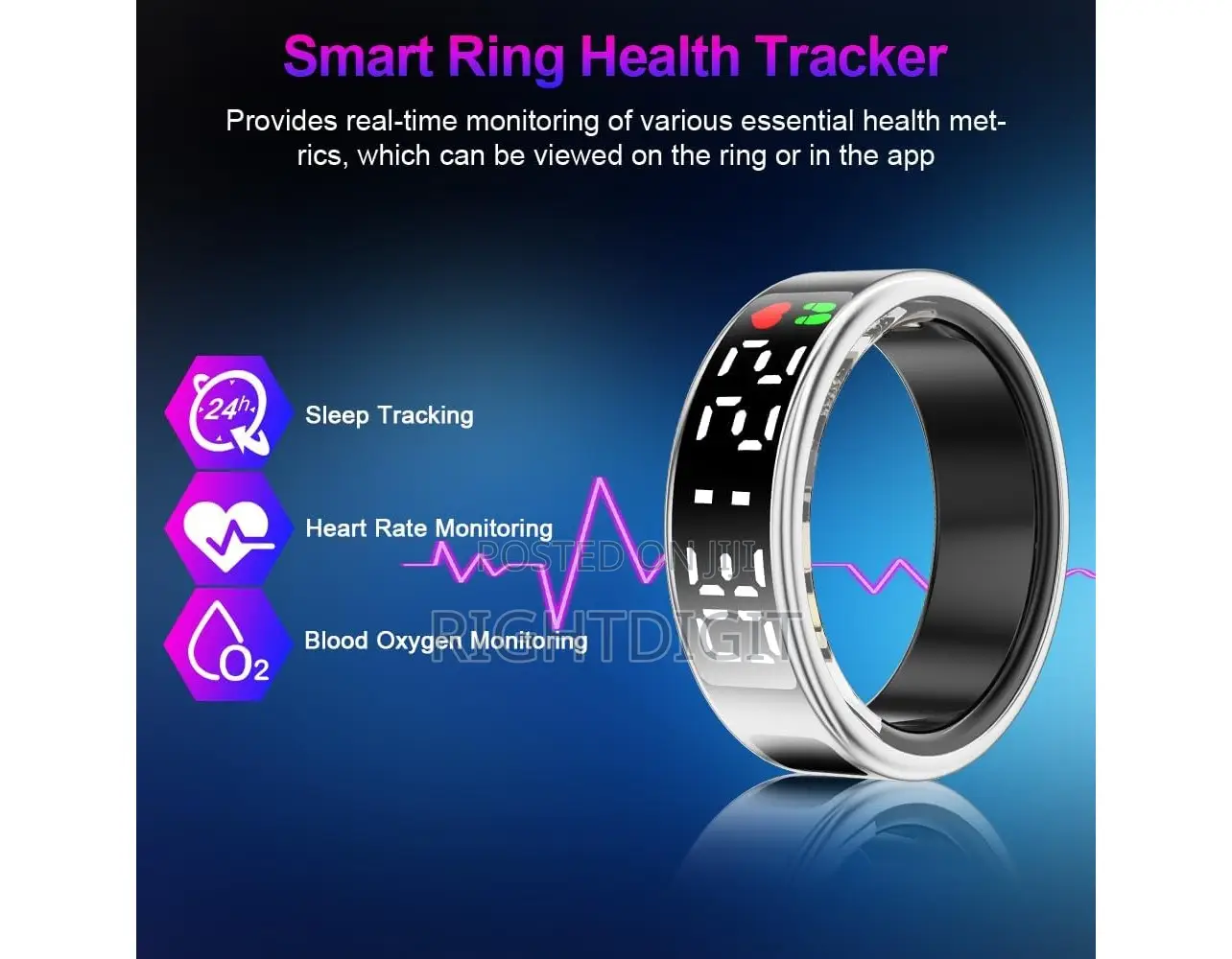 Smart Ring Heart Rate Blood Oxygentemperature Monitor