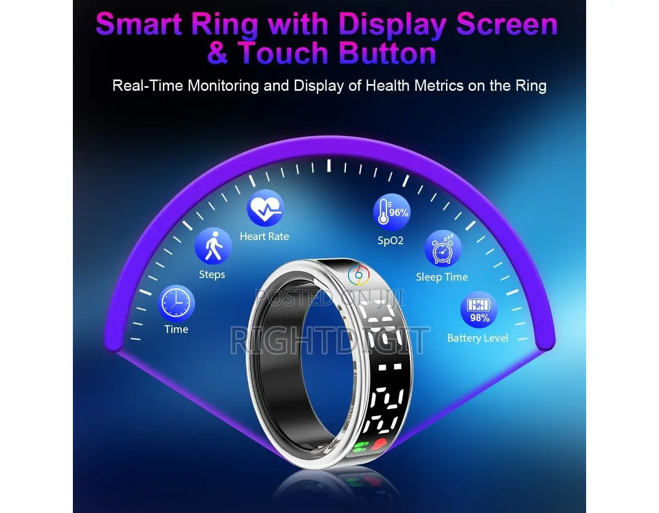 Smart Ring Heart Rate Blood Oxygentemperature Monitor