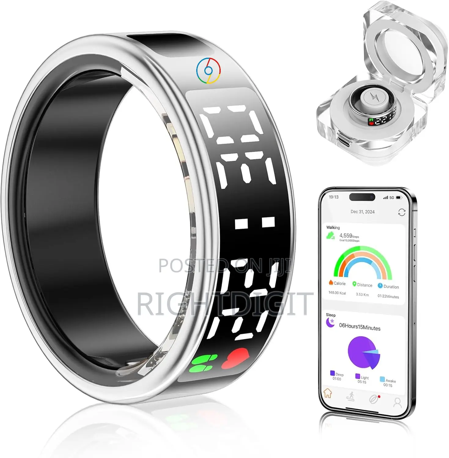 Smart Ring Heart Rate Blood Oxygentemperature Monitor