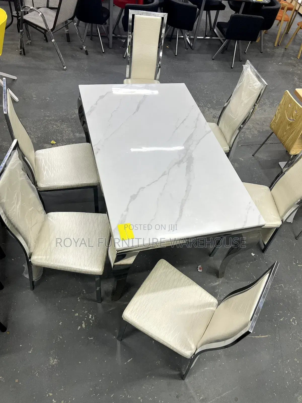6 Seater and Glossy Marble Dining Set