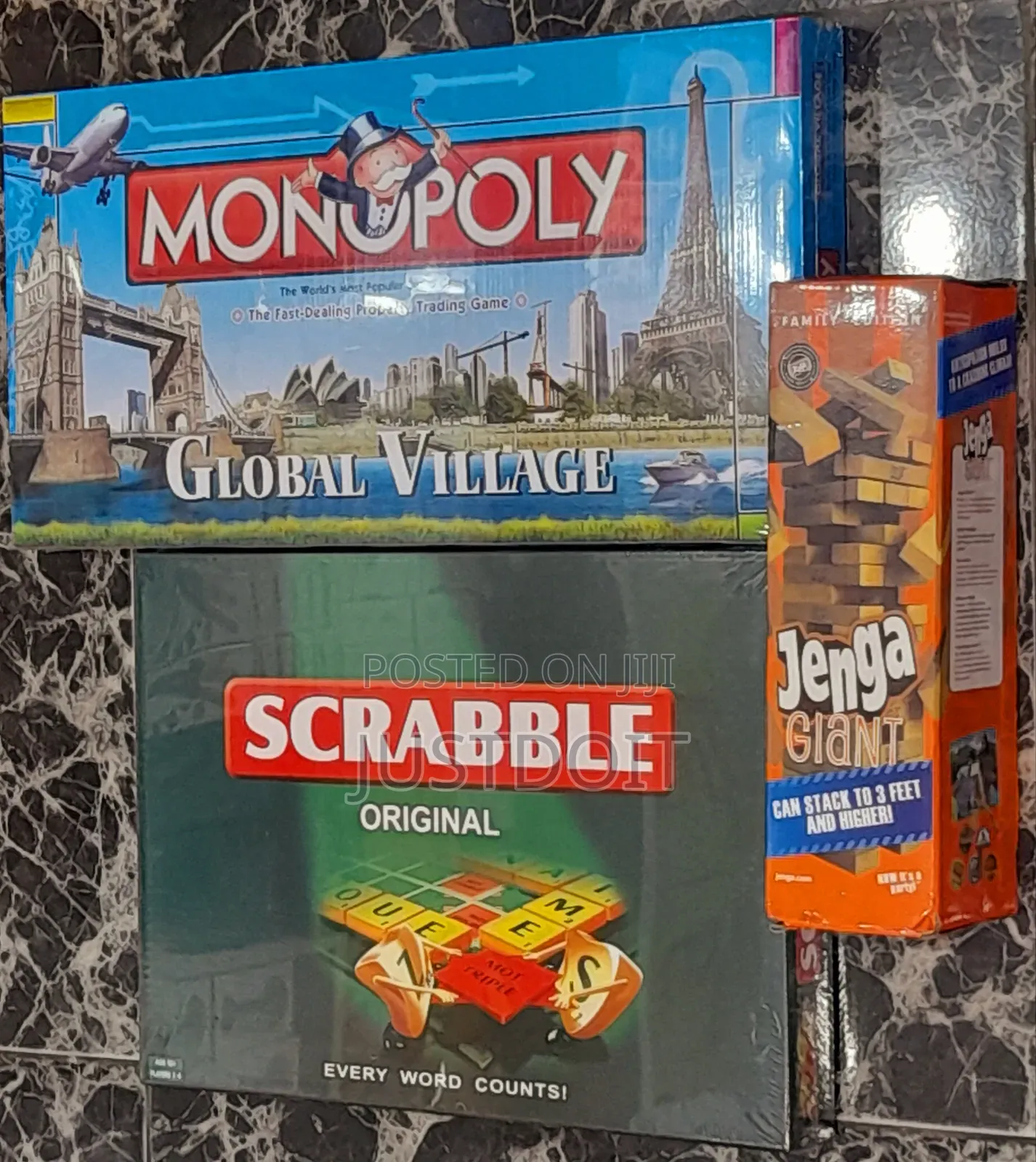 3 in 1 Game Pack – Monopoly, Scrabble Jenga