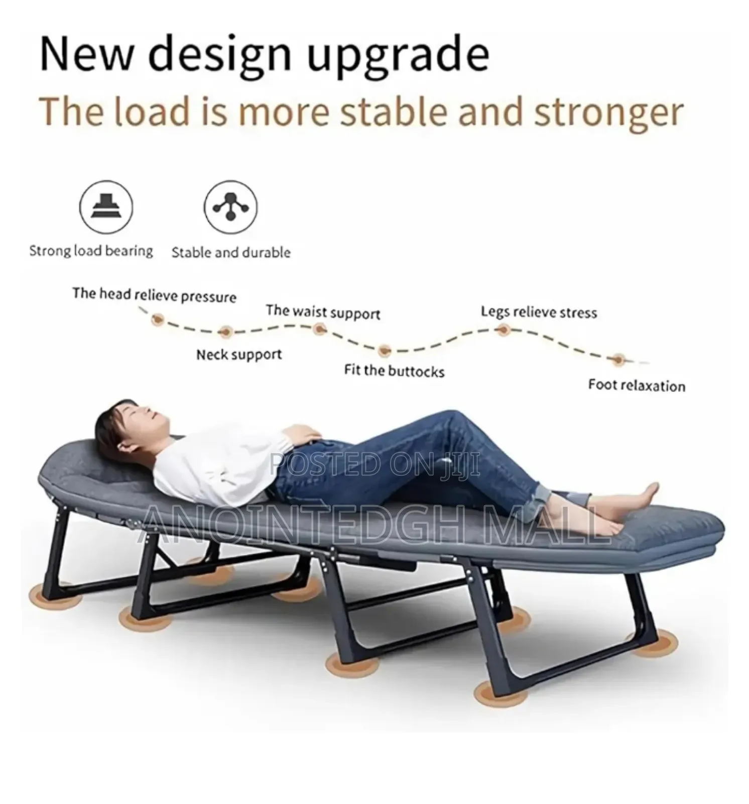 Portable Folding Recliner Bed - Grey