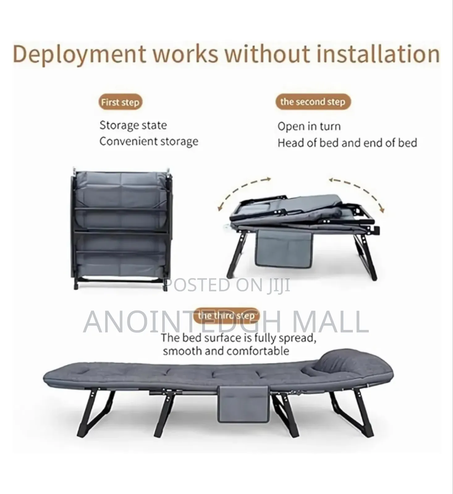 Portable Folding Recliner Bed - Grey