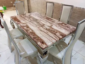Dining Set 6chairs Marble Brown Milk