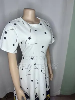 White and Spotted Yellow and Blue Straight Dress