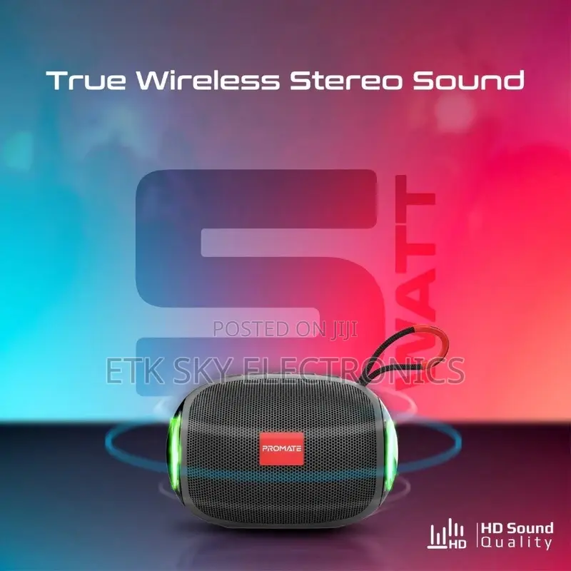 Promate 5w High Definition Bluetooth 5.3 Speaker With RGB Light, Tf