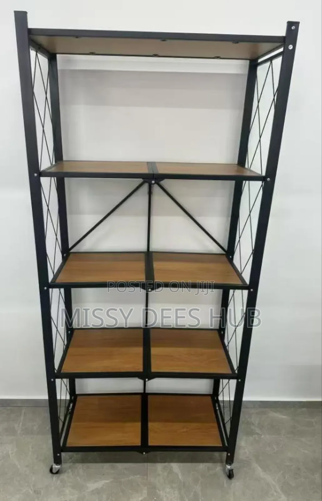 5 Tier Foldable Rack With Wooden Shelves