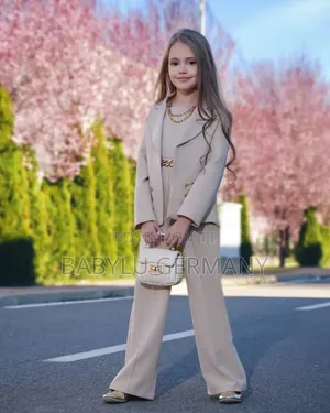 4 Piece Beige Jumpsuit With Bag, Necklace and Blazer