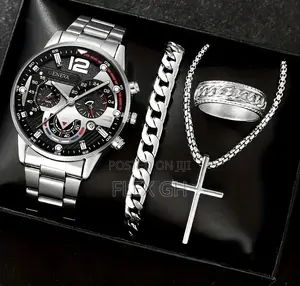 4 in 1 Men Design Diamond Bracelet Wrist Watch With Boxes