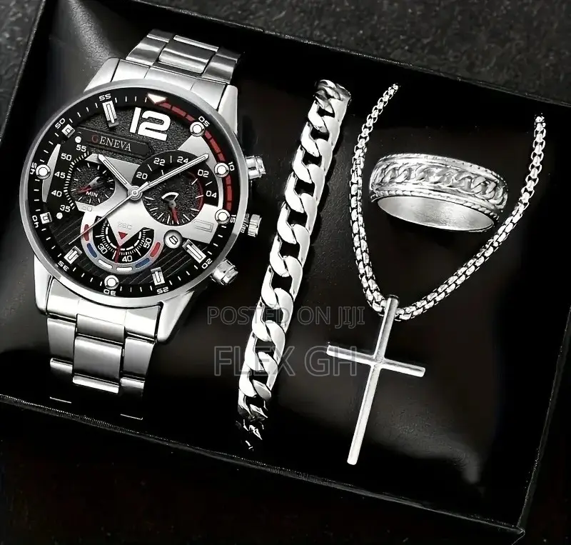 4 in 1 Men Design Diamond Bracelet Wrist Watch With Boxes