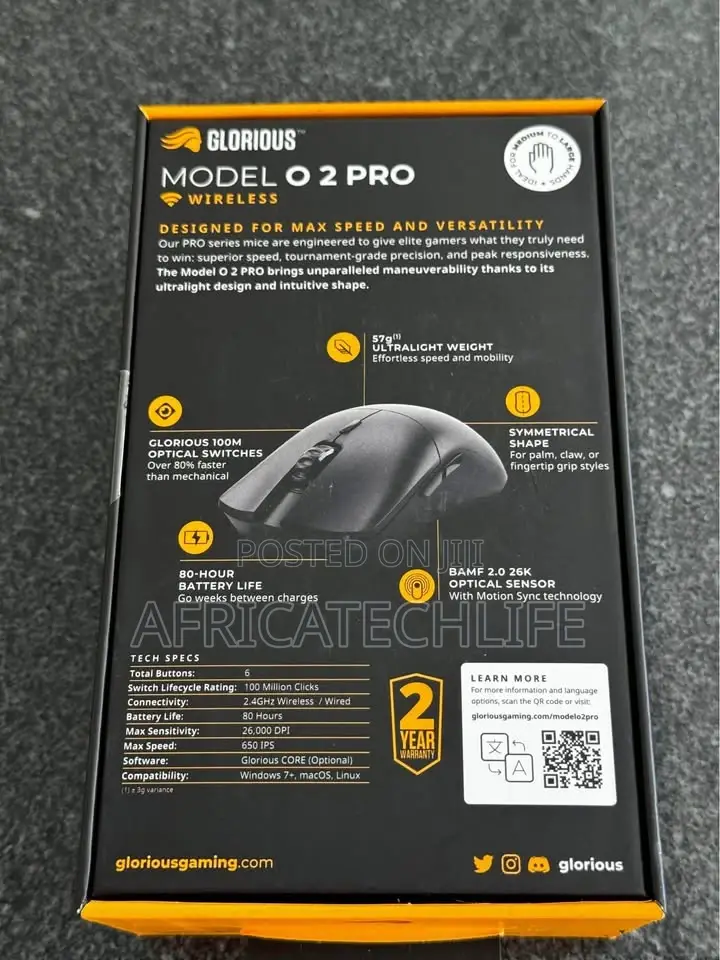 Glorious Model O 2 Pro Gaming Mouse With Optical Switches (Brand New)