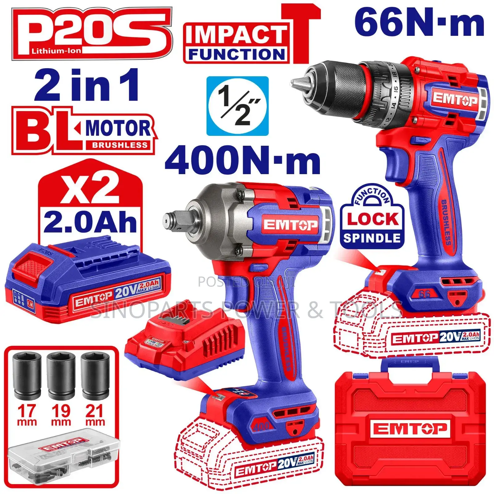 Eckl20275 20v 2-Tool Combo | Brushless Impact Drill Wrench | 2x2.0ah