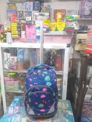 Blue With Pink Leaf Trolley School Bag