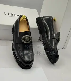 Versace Black Men Leather Shoe
