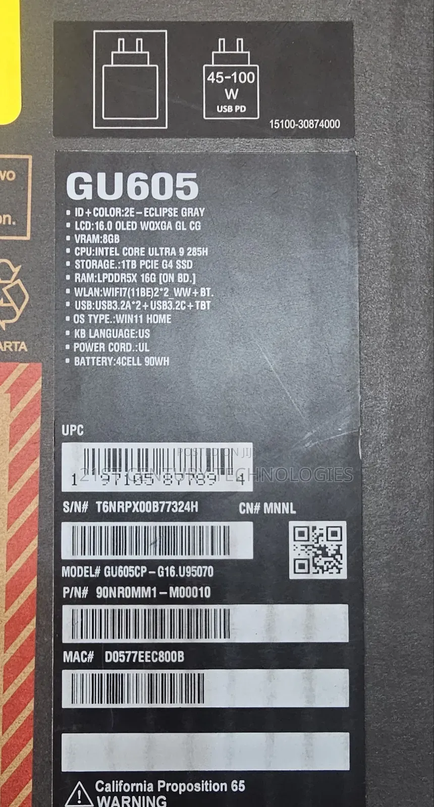 New Laptop Asus ROG Zephyrus G16 16GB Intel Core Ultra 9 SSD 1T