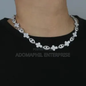 Authentic Iced Out Cross Eye Link Chain Necklace