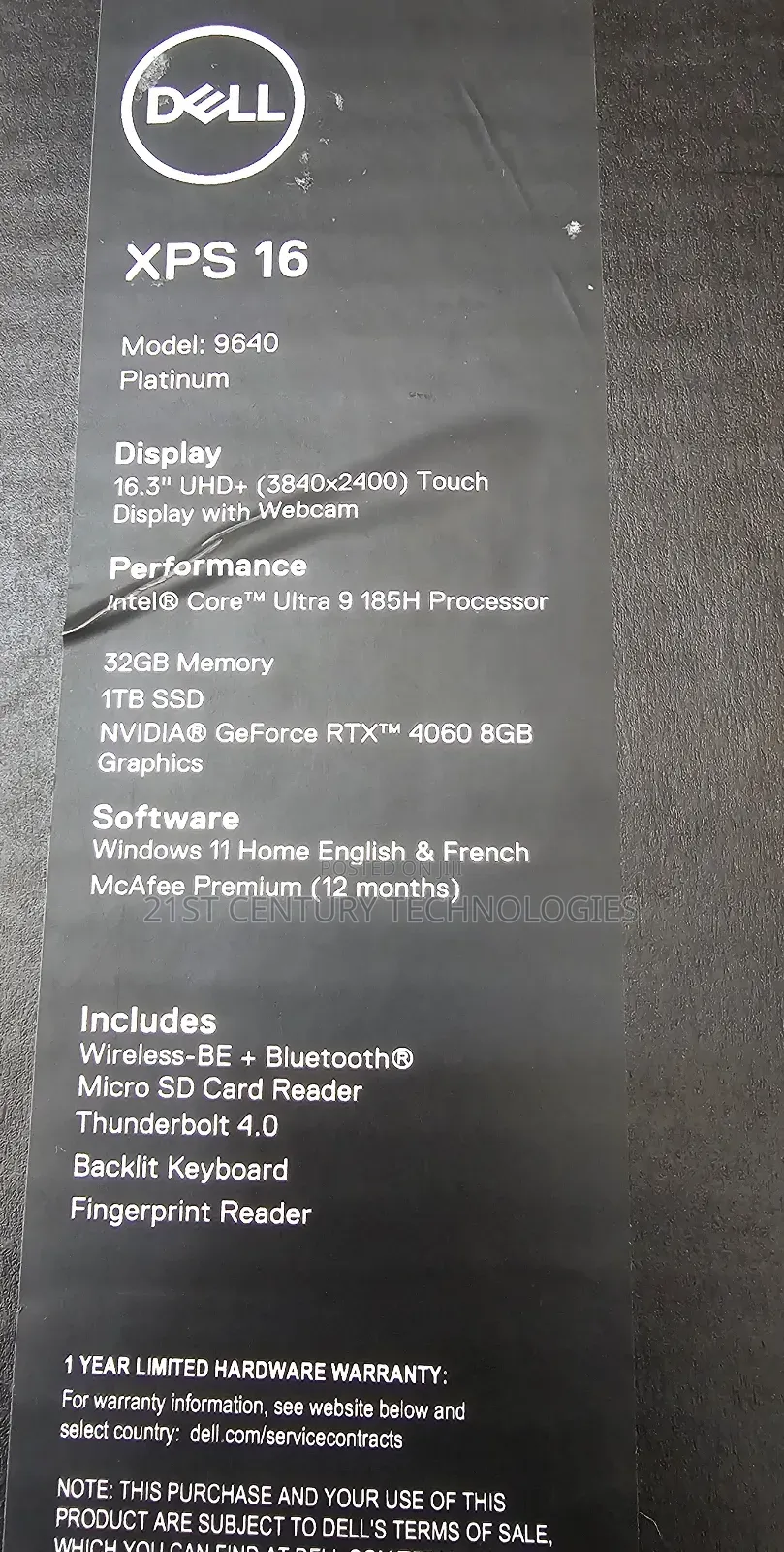 New Laptop Dell XPS 16 9640 32GB Intel Core Ultra 9 SSD 1T