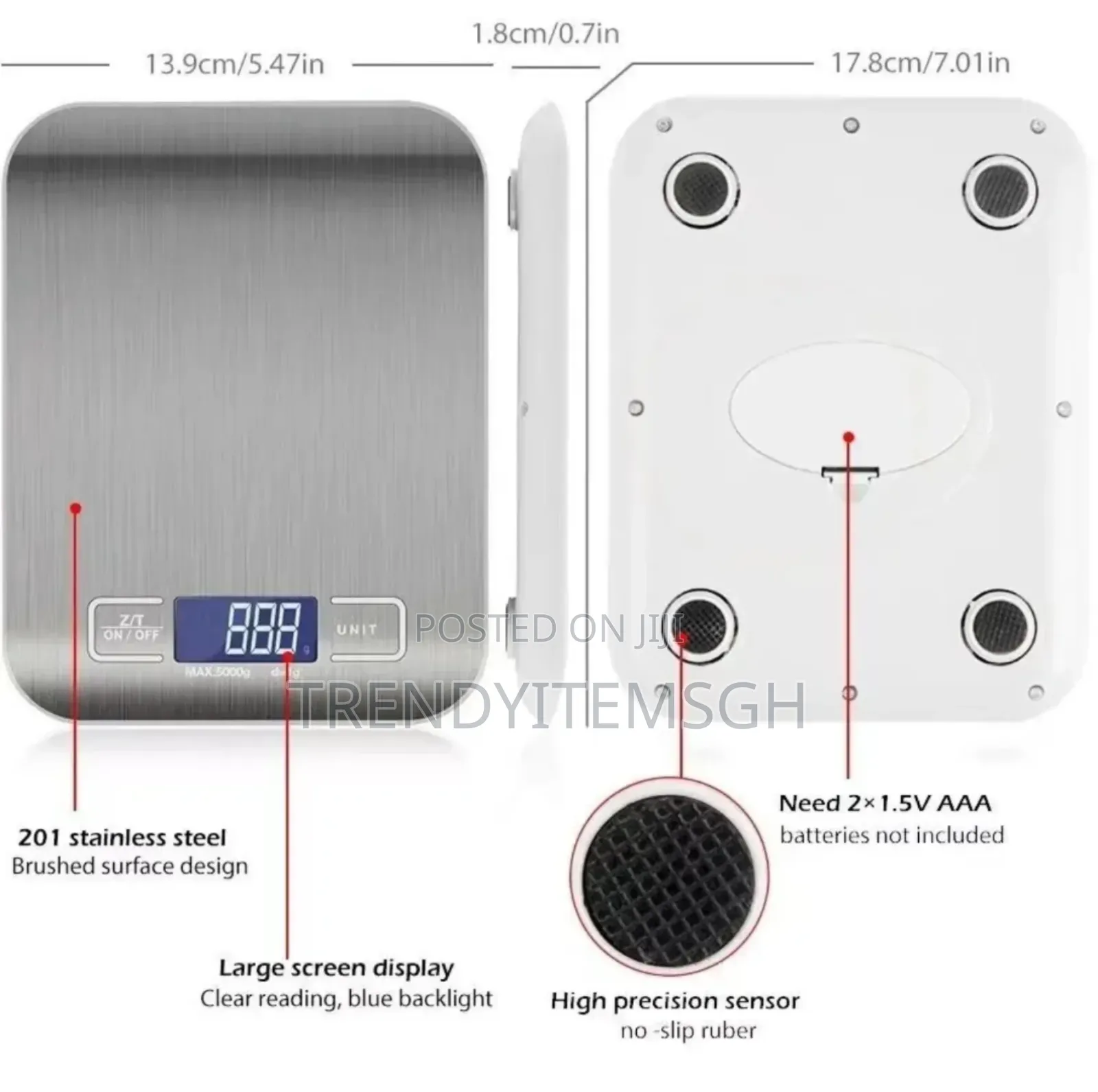 10kg Household Stainless Steel Digital Kitchen Scale