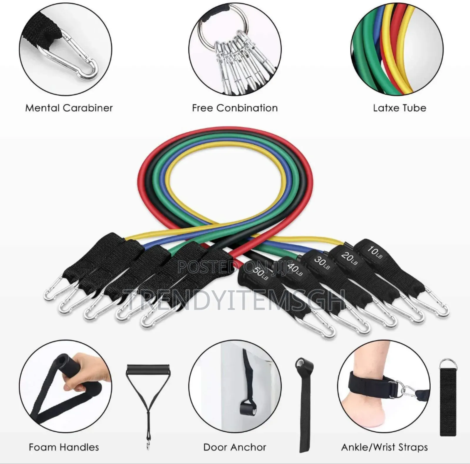 Resistance Bands Set Elastic Workout Fitness Exercise Tube Bands