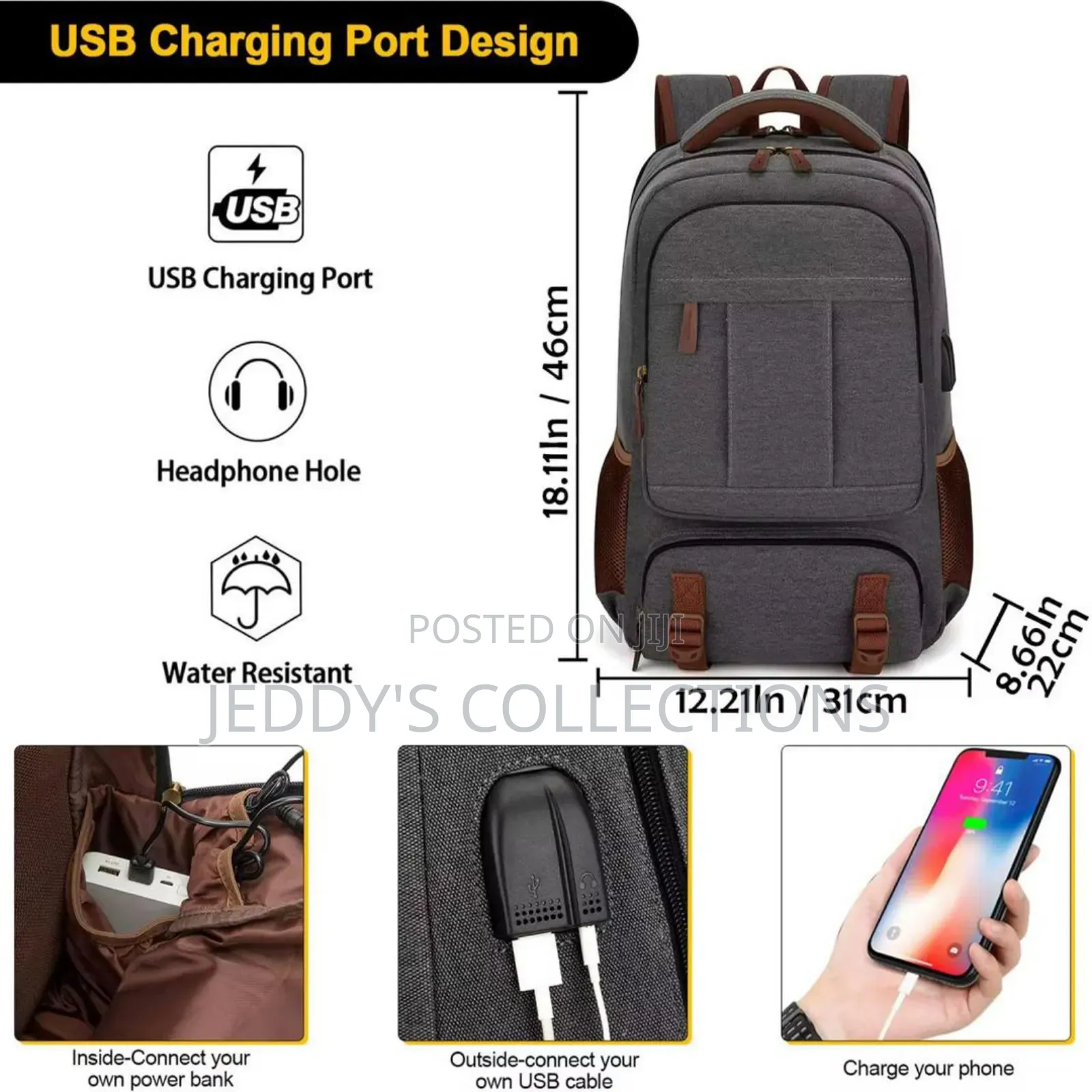 Laptop Backpack With Usb Charging Port and a Bottle Holder