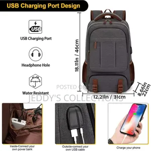 Laptop Backpack With Usb Charging Port and a Bottle Holder