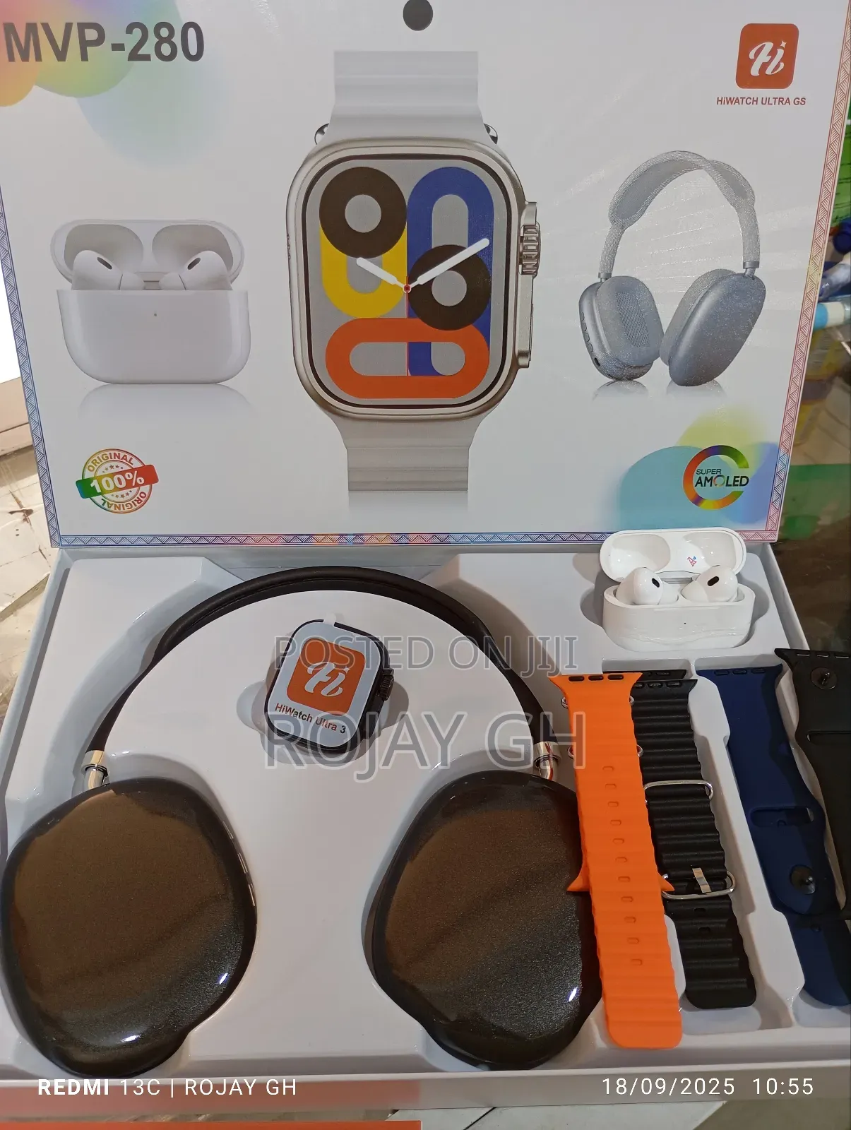 MVP-280 Combo Pack – Smart Watch + Headphones + Airpods - Black