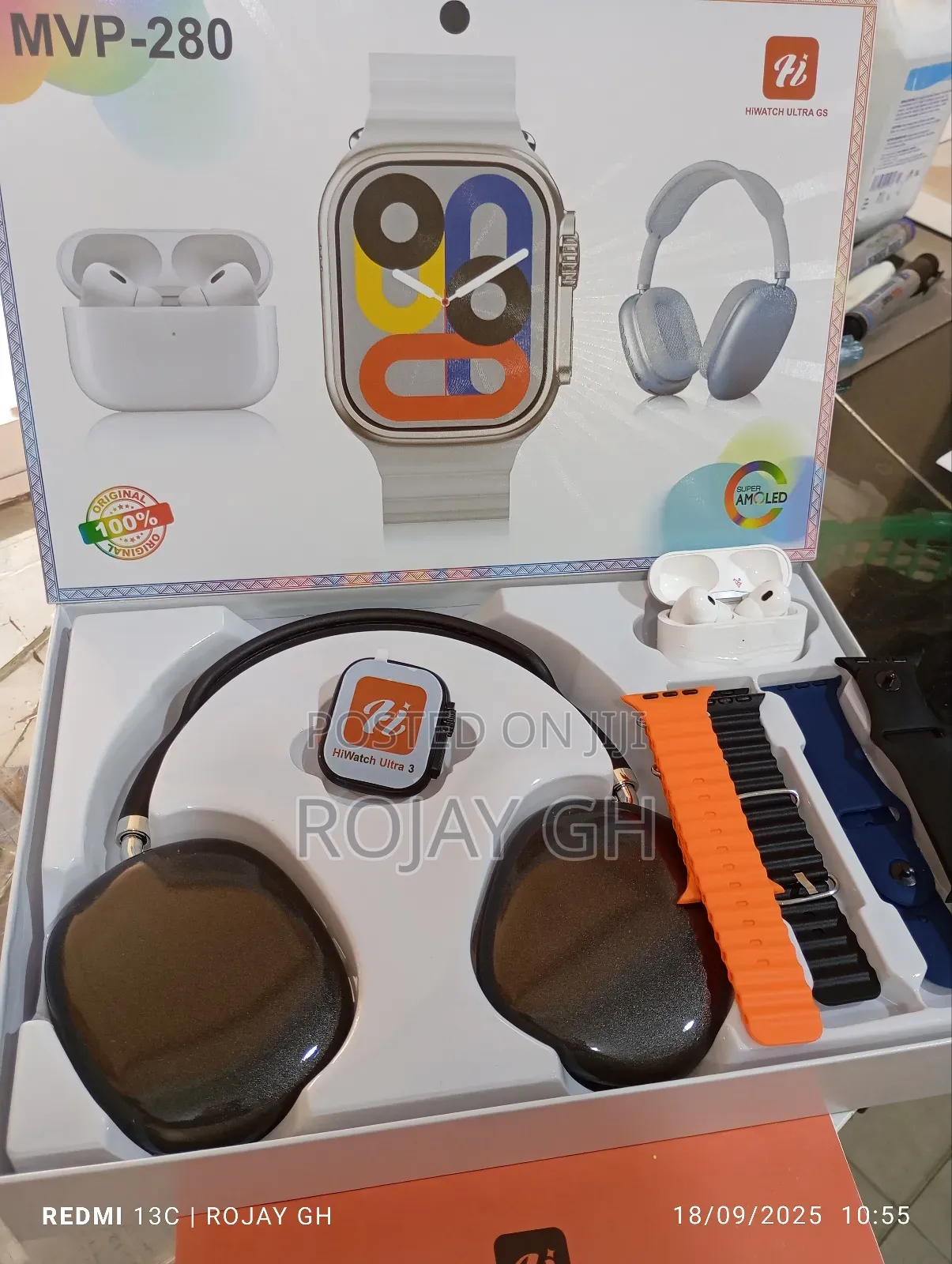 MVP-280 Combo Pack – Smart Watch + Headphones + Airpods - Black