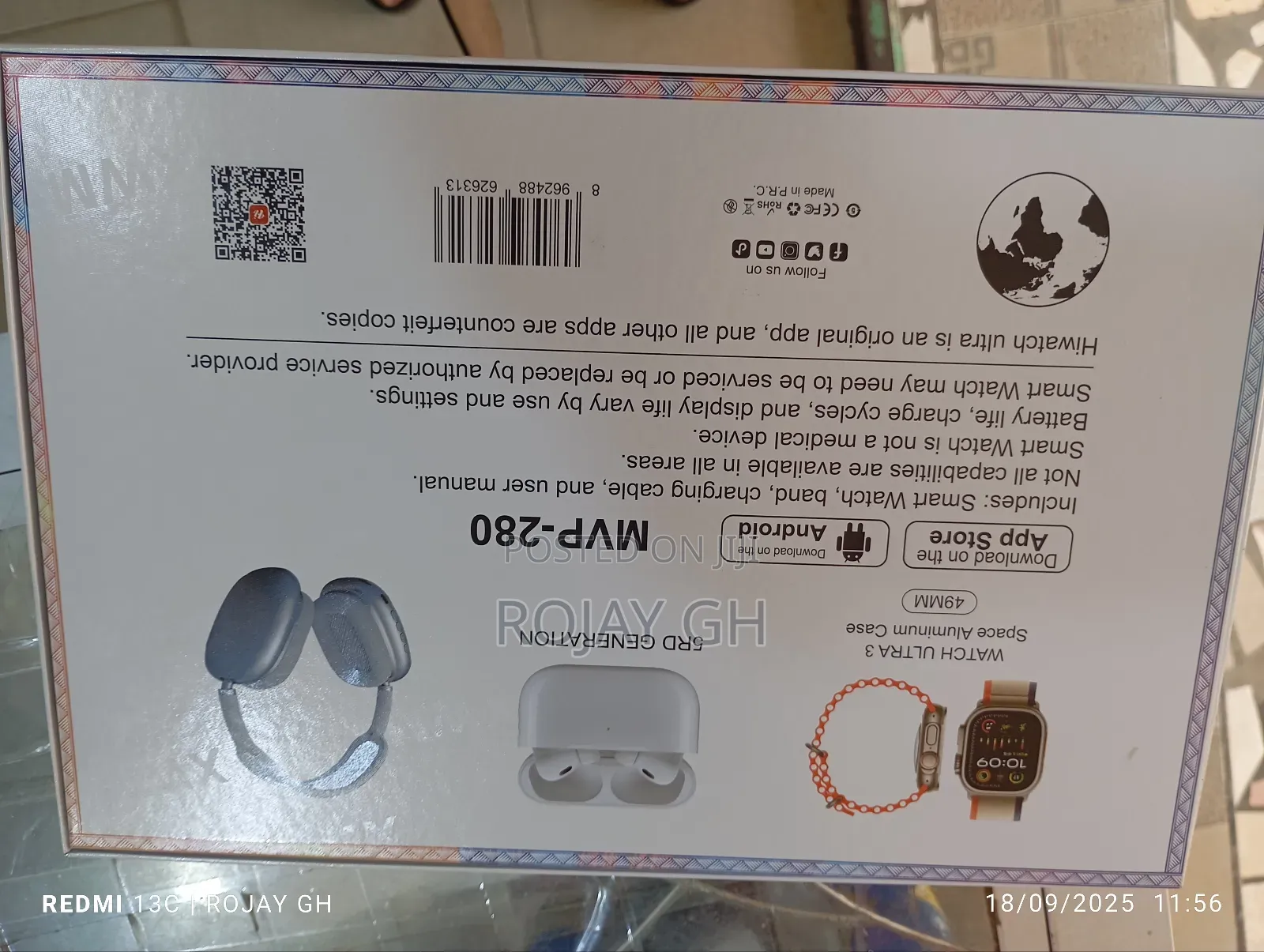 MVP-280 Combo Pack – Smart Watch + Headphones + Airpods - Red