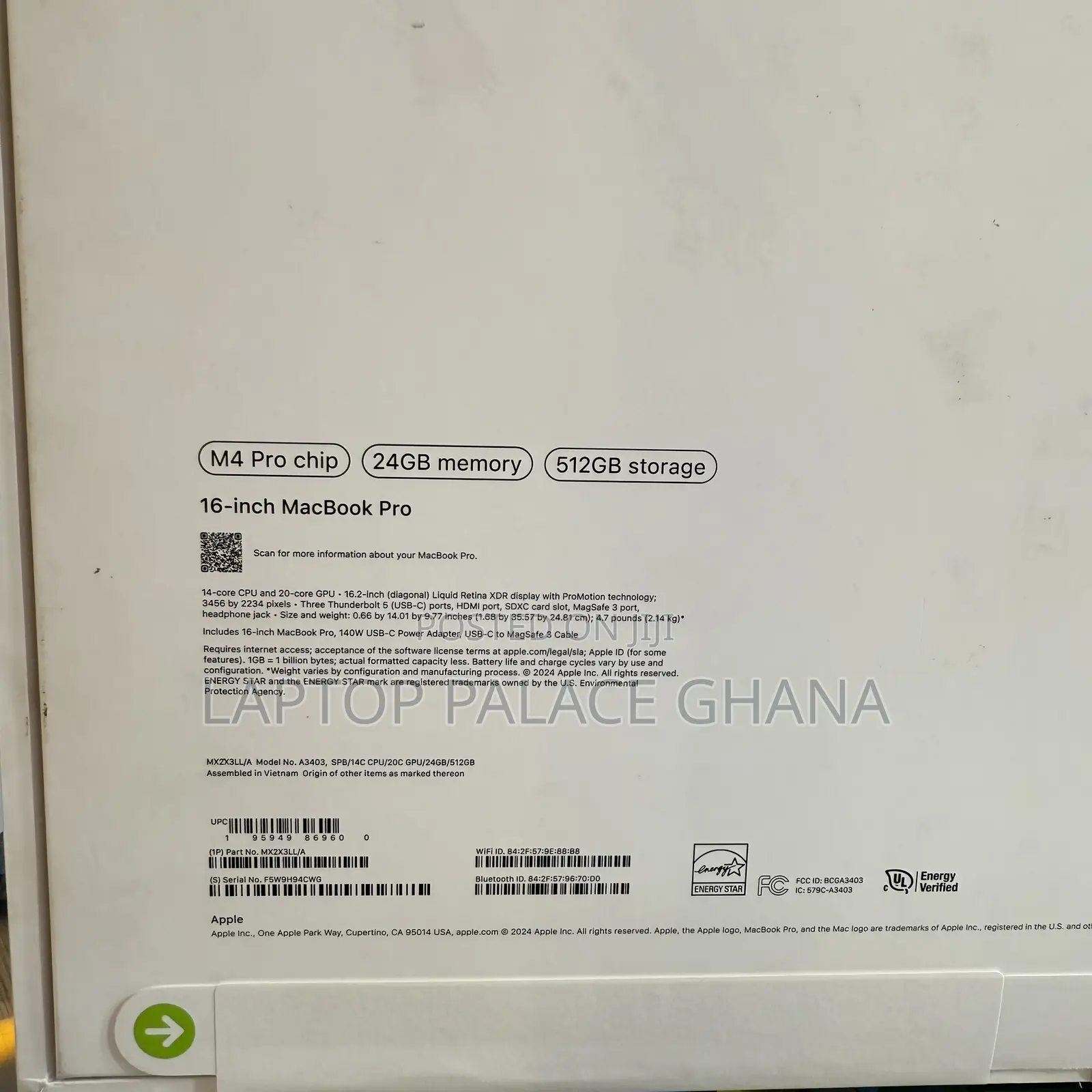 New Laptop Apple MacBook Pro 24GB Apple M4 Pro SSD 512GB