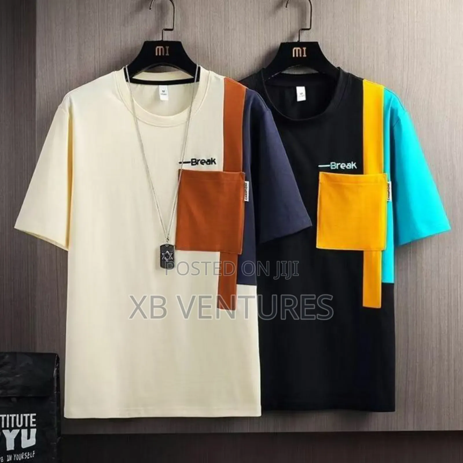 2pcs Men's Short-Sleeved T-Shirt Set - Khaki + Black