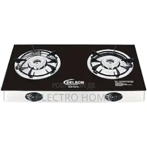 Delron 2-burner Glass Table Top Gas Stove – Automatic Ignition (Black)