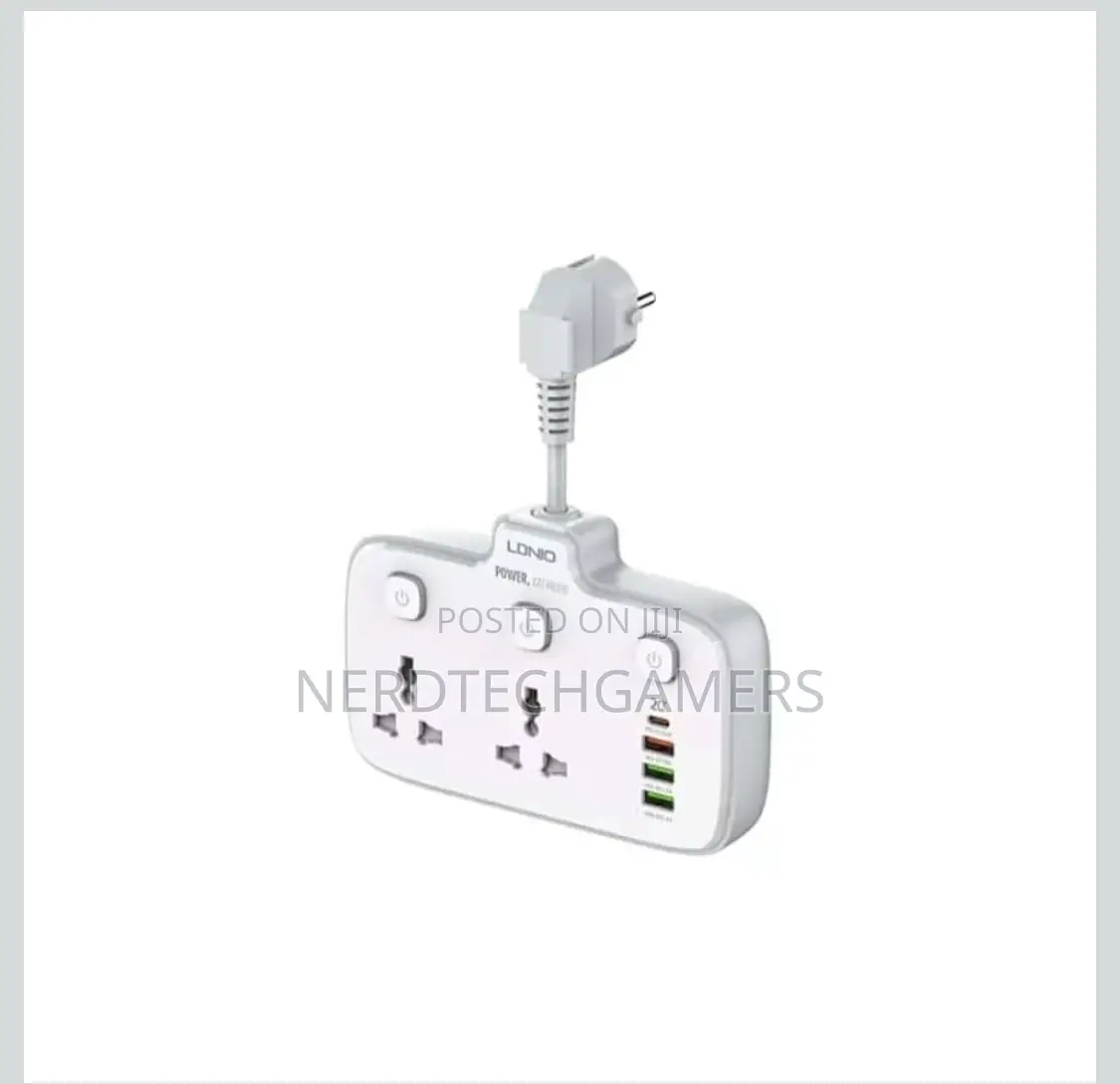 Ldnio. Sc2413 Universal Outlets Power Strip Tower 20w, 2 Power - White