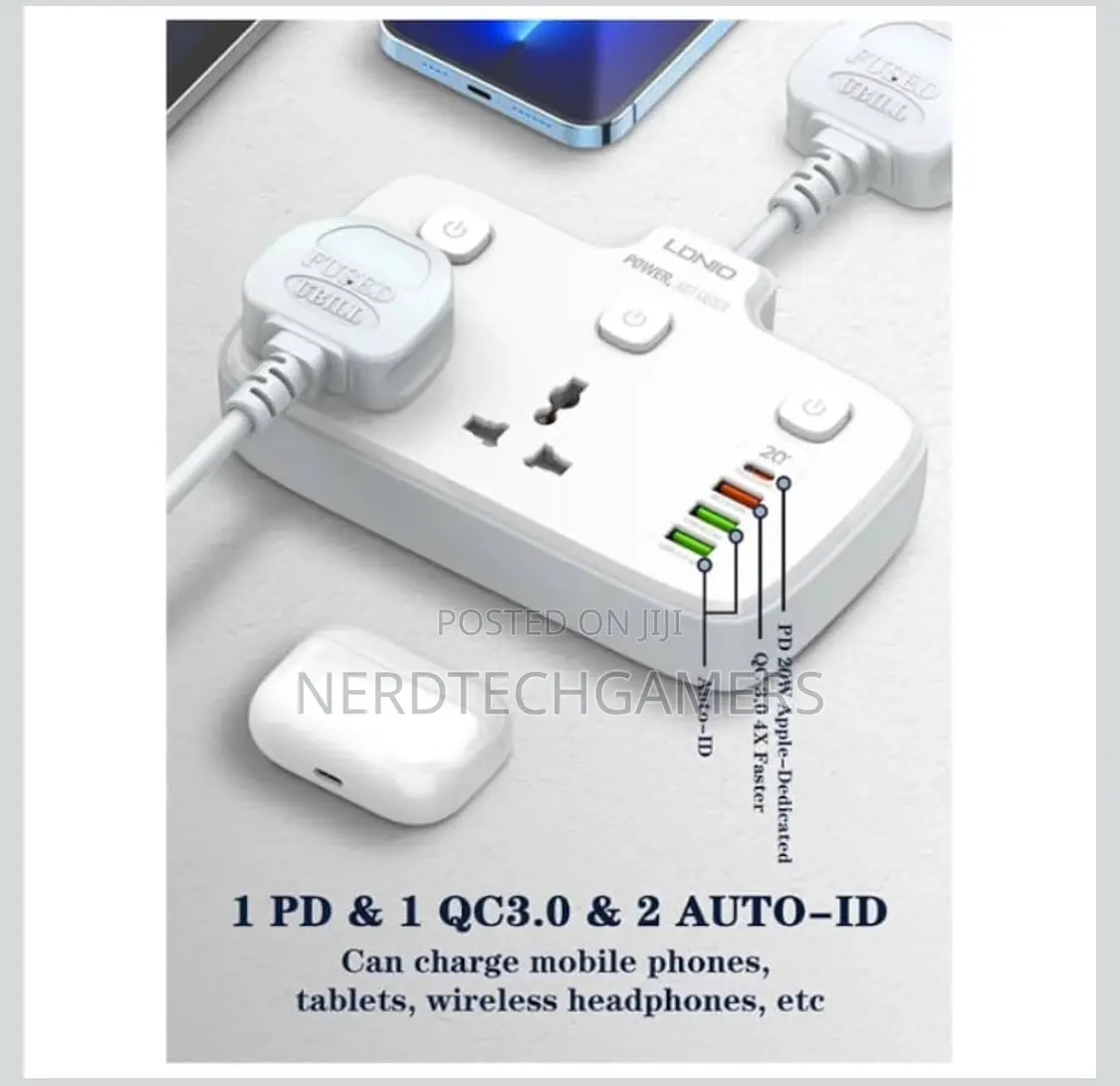 Ldnio. Sc2413 Universal Outlets Power Strip Tower 20w, 2 Power - White