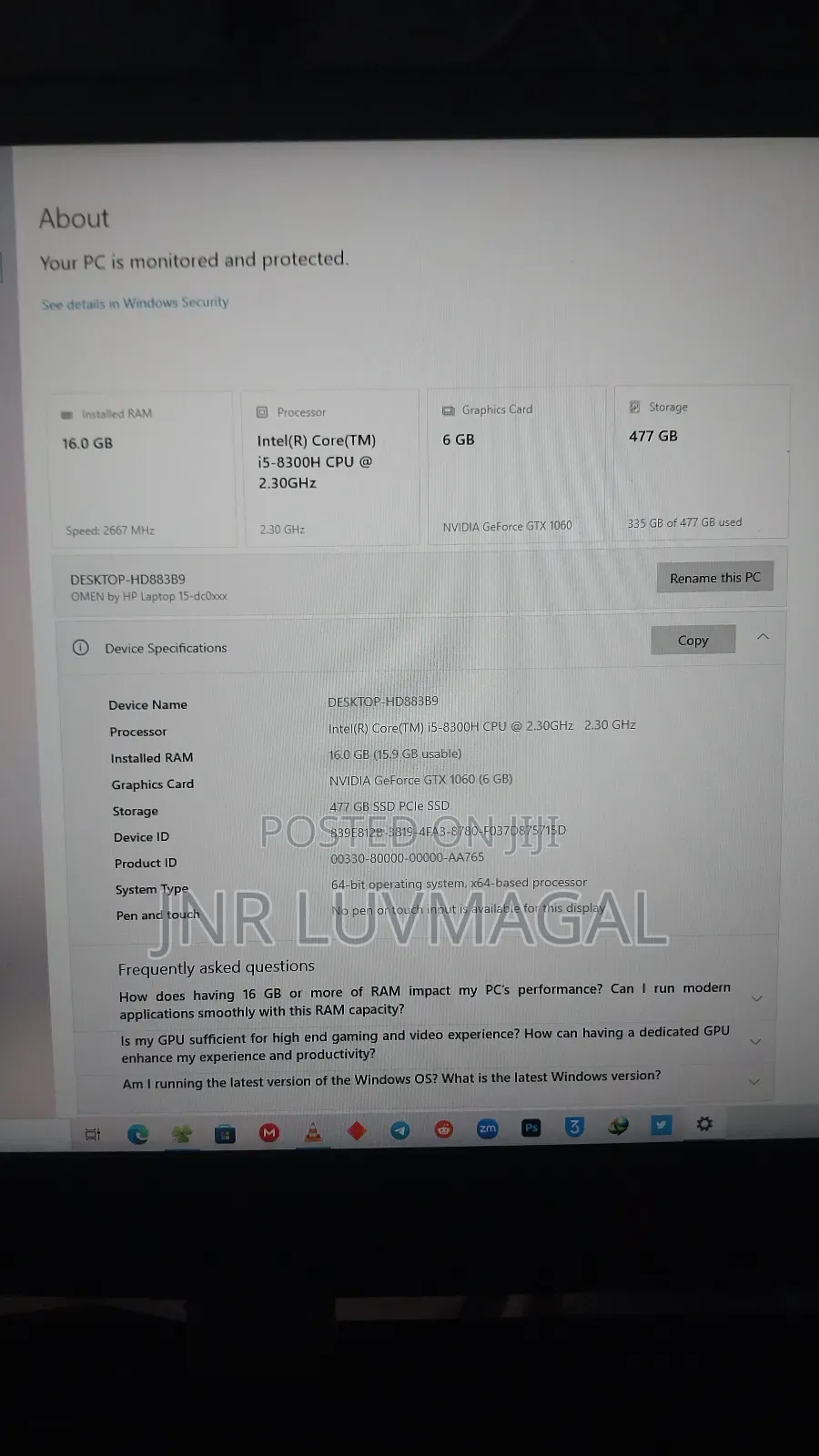 New Laptop HP Omen 15 16GB Intel Core i5 HDD+SSD 512GB