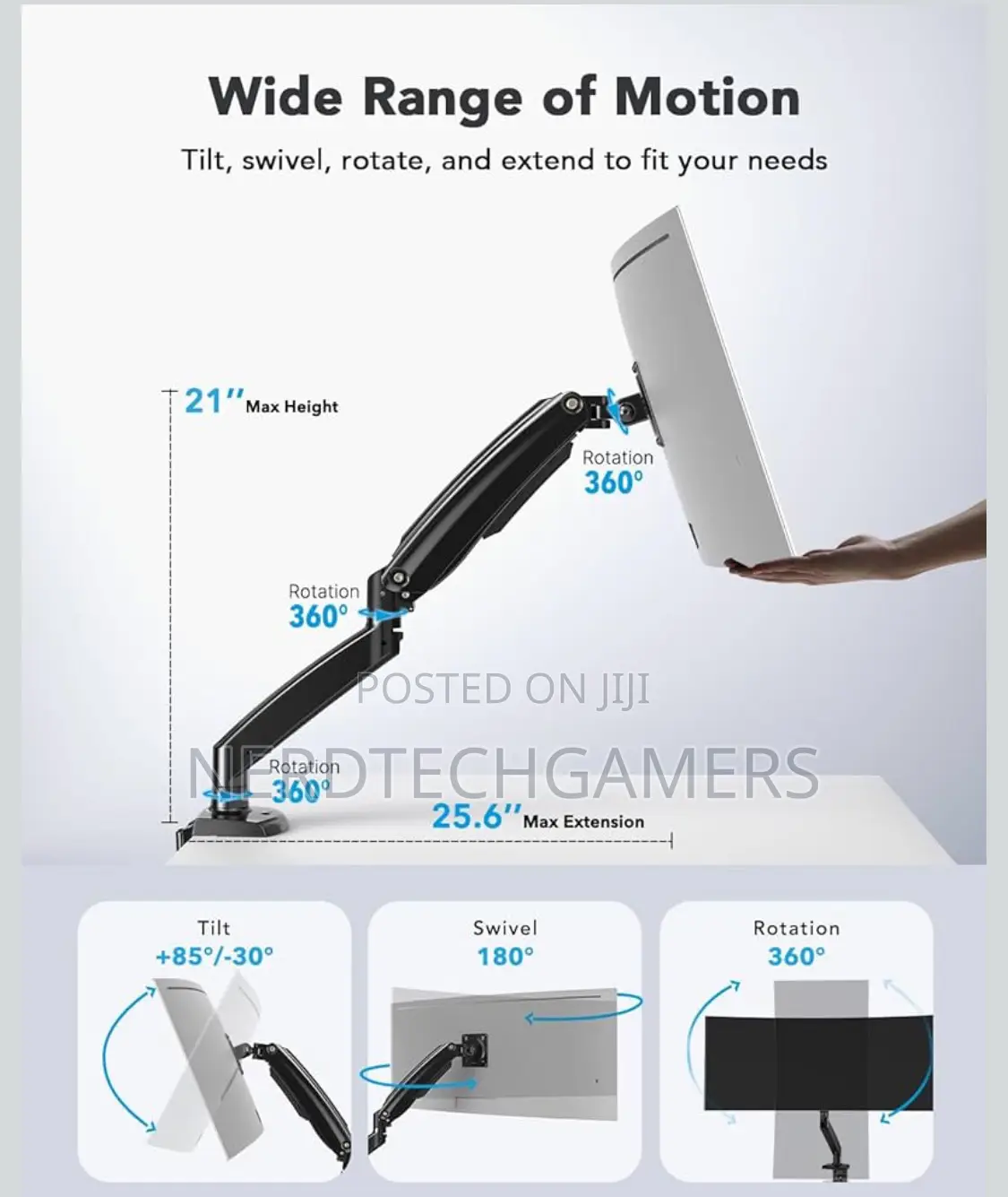Huanuo Single Monitor Arm for 40 Inch Screens,