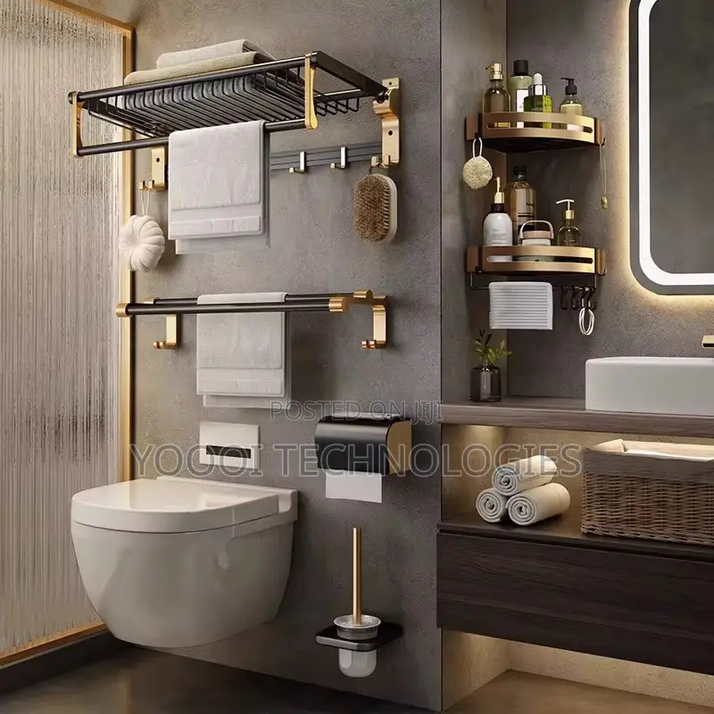 Modern Luxury Black Gold Bathroom Accessories