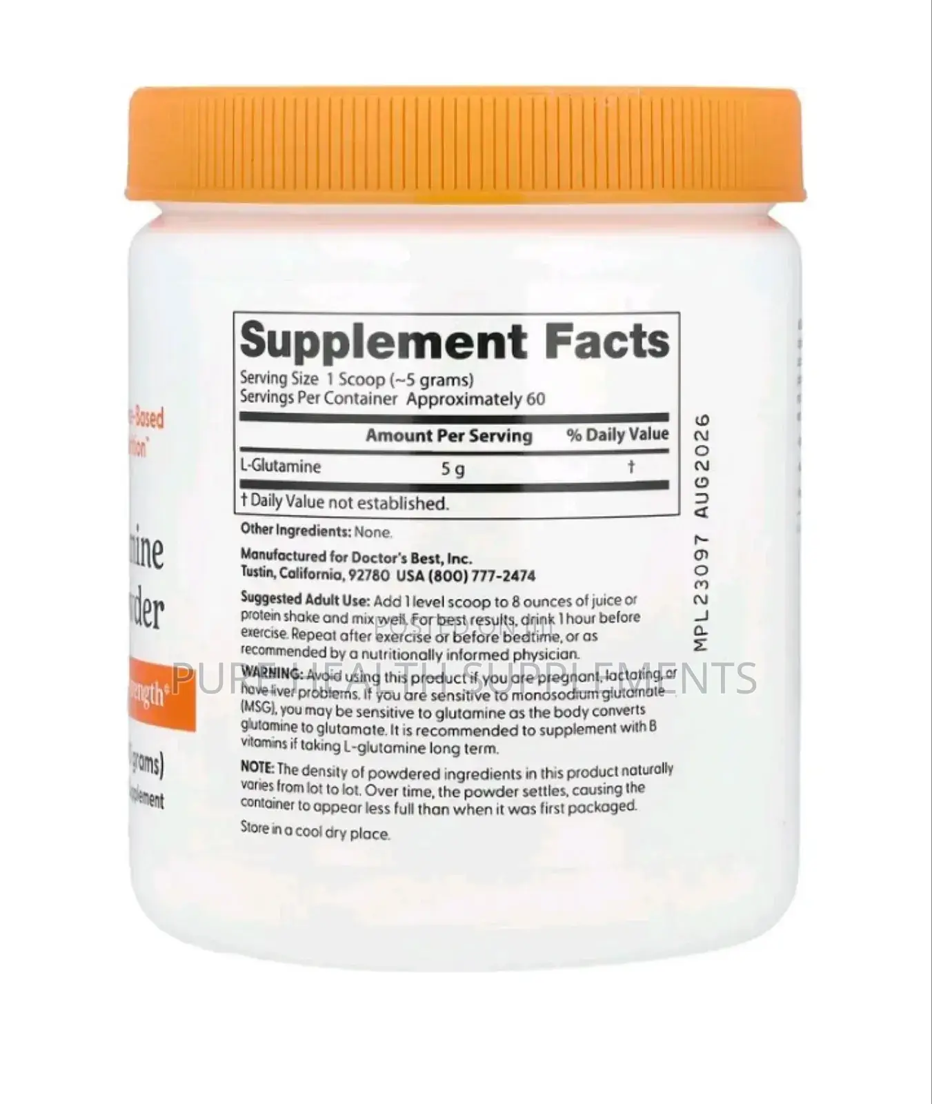 Pure L-Glutamine Powder, (300 G) for Stomach Ulcers and Gastritis