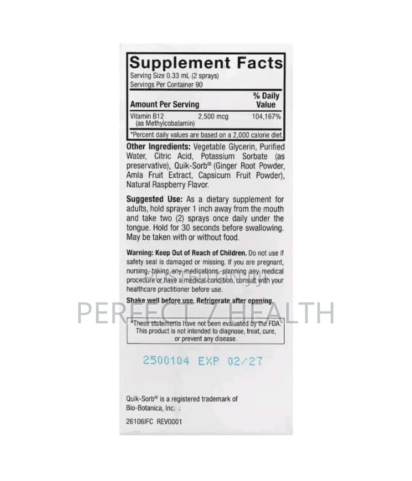 Nature's Answer Methylcobalamin B12 2500 MCG Liquid Spray, 30 Ml