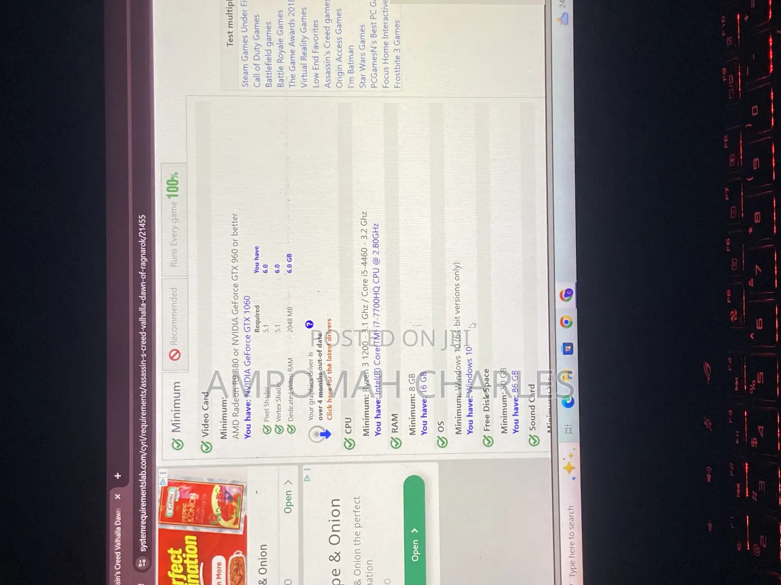 Laptop Asus ROG Strix G17 16GB Intel Core I7 SSD 512GB