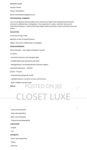 Customer Service CV