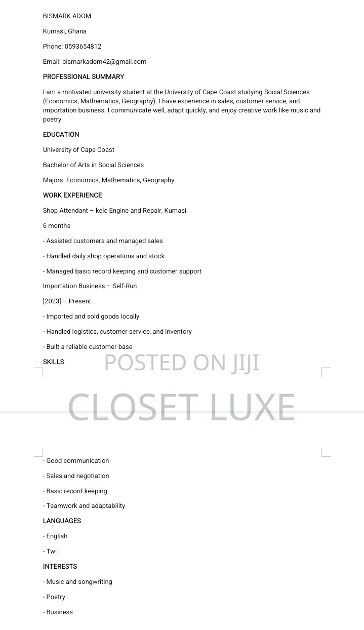 Customer Service CV